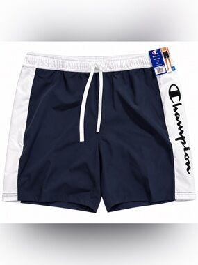 Champion Navy and White Athletic Shorts with Side Logo